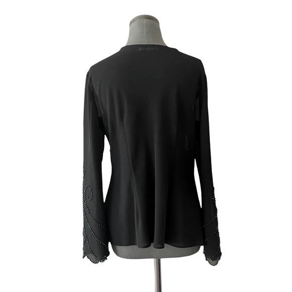 COLDWATER CREEK Black Chiffon Blouse Women’s V-Neck Long Sleeve Embellished Top - Picture 6 of 8